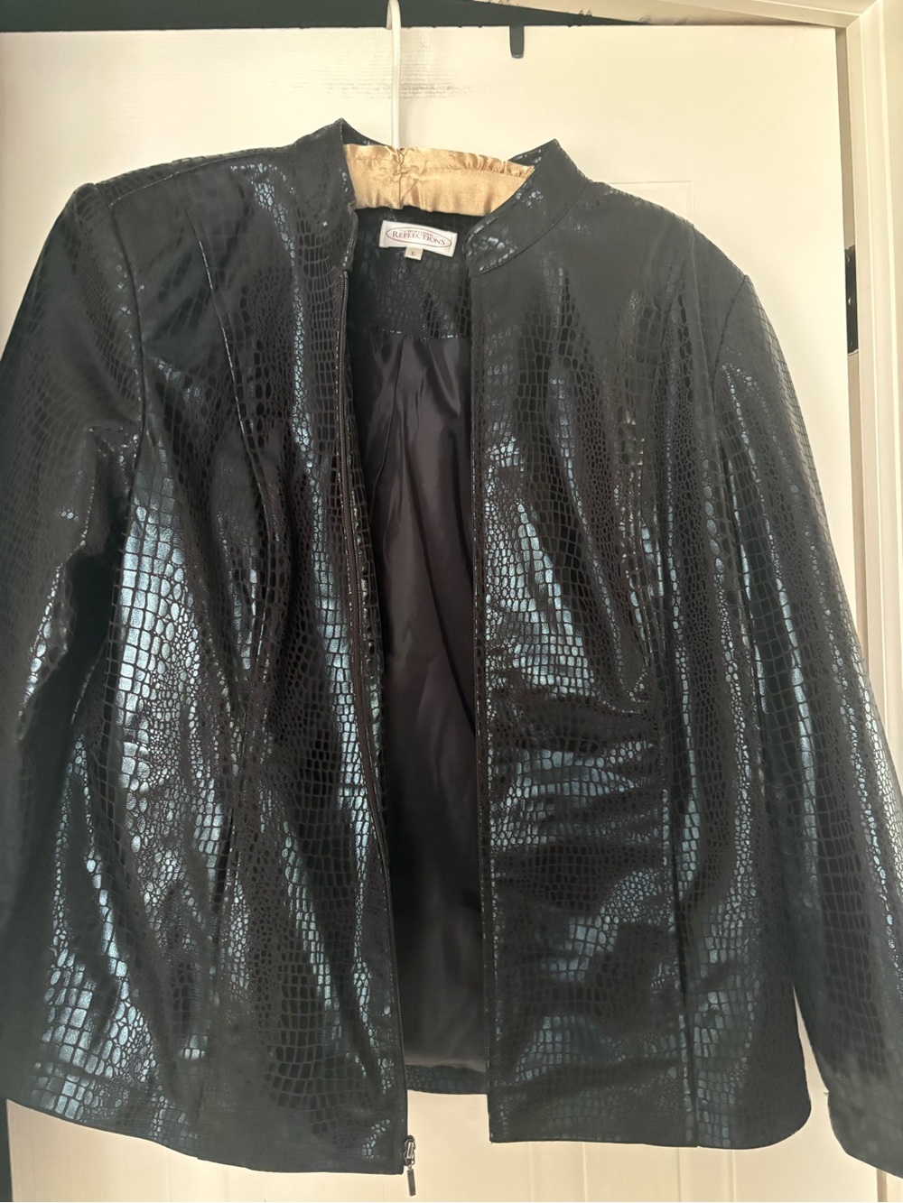 Black Faux Croc Patent Leather Jacket